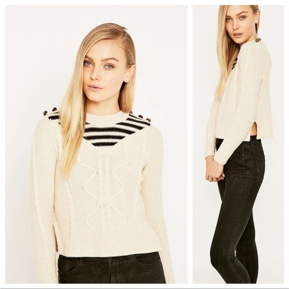 Alice & UO NWT Gitane Crewneck Cable Button Stripes Cotton Blend Knit Sweater S - Picture 11 of 15